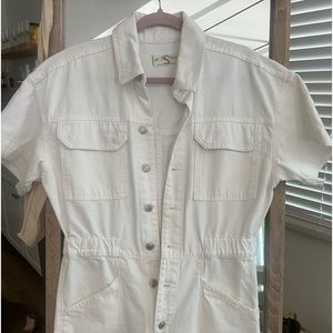Free people white jean jumpsuit!
